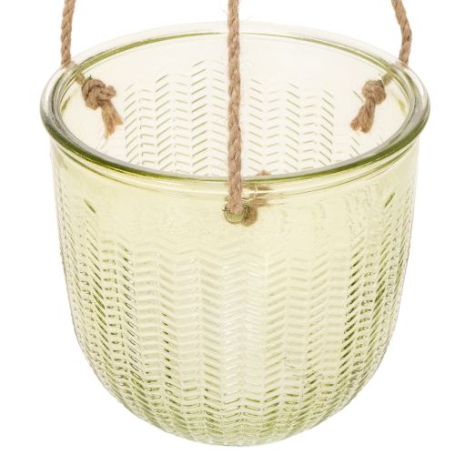 Hängetopf aus Glas mit Relief-Muster und Jutekordel, Ø 14 cm, Braun und Grün, 2 Stück | Floristik24.ch