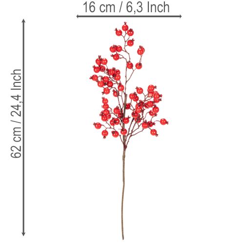 Künstlicher Hagebuttenzweig aus Kunststoff mit glänzenden roten Beeren 62 cm | Floristik24.ch