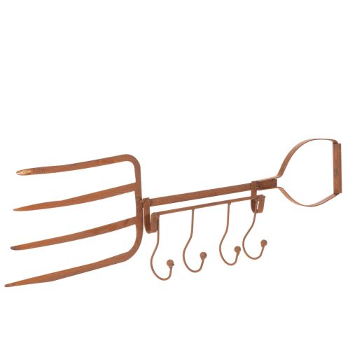 Artikel Hakenleiste aus Metall in Edelrost-Optik, Heugabel-Design, 4 Haken, 62 cm