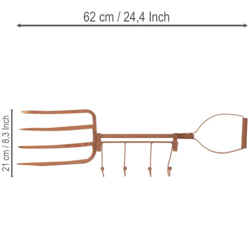 Hakenleiste aus Metall in Edelrost-Optik, Heugabel-Design, 4 Haken, 62 cm | Floristik24.ch