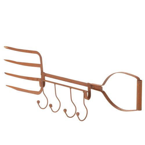 Hakenleiste aus Metall in Edelrost-Optik, Heugabel-Design, 4 Haken, 62 cm | Floristik24.ch