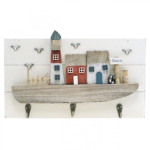 Garderobe Beach, maritime Holzdeko, Hakenleiste Boot Shabby Chic L33cm