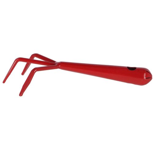 Kompakte Stahl-Handharke, 16 cm, rot, mit drei Zinken