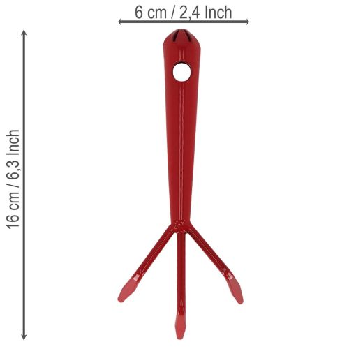 Kompakte Stahl-Handharke, 16 cm, rot, mit drei Zinken | Floristik24.ch