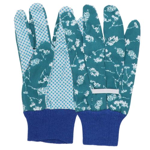 Blaue Gartenhandschuhe aus Baumwoll-Polyester mit floralem Muster, Grösse M