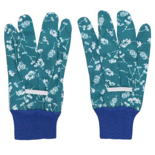 Blaue Gartenhandschuhe aus Baumwoll-Polyester mit floralem Muster, Grösse M | Floristik24.ch