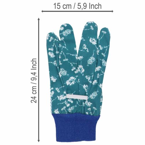 Blaue Gartenhandschuhe aus Baumwoll-Polyester mit floralem Muster, Grösse M | Floristik24.ch