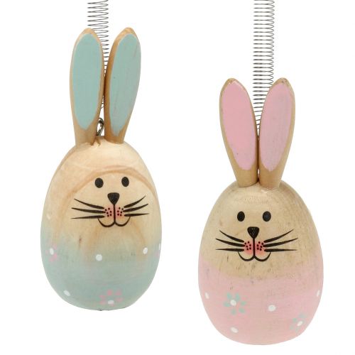 Floristik24 Hase mit Feder zum Aufhängen Rosa, Blau 9cm - 9,5cm