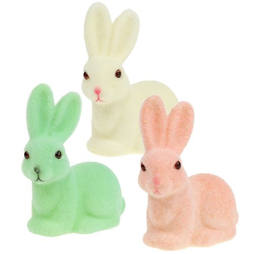 Floristik24 Hase beflockt 10,5cm Pastell 6St