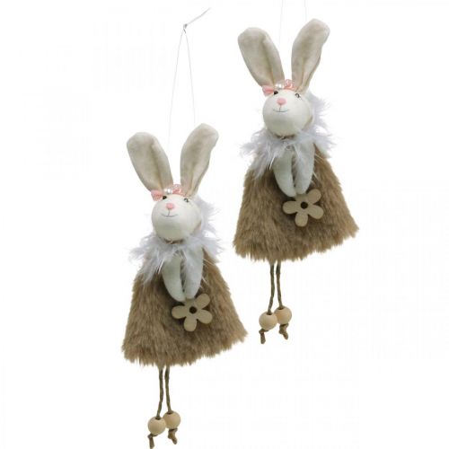 Floristik24 Osterhase aus Stoff, Frühlingsdeko, Dekohase zum Hängen Braun, Natur H21cm 6St