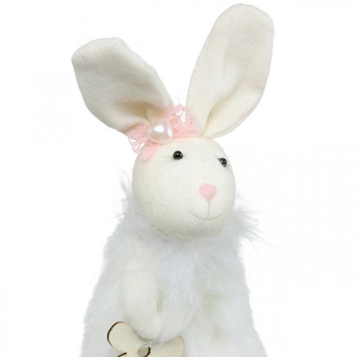 Floristik24 Hase zum Hängen, Osterdeko, Frühlingsanhänger, Osterhase mit Blume Weiß, Natur H21cm 6St