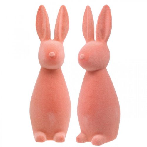 Floristik24 Deko Hase beflockt Apricot, Osterdeko H30cm 2St