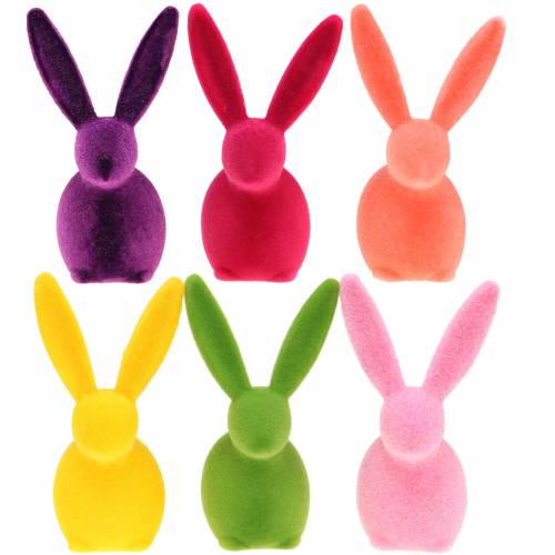 Floristik24 Hase beflockt Bunt H13cm Sortiert 6St