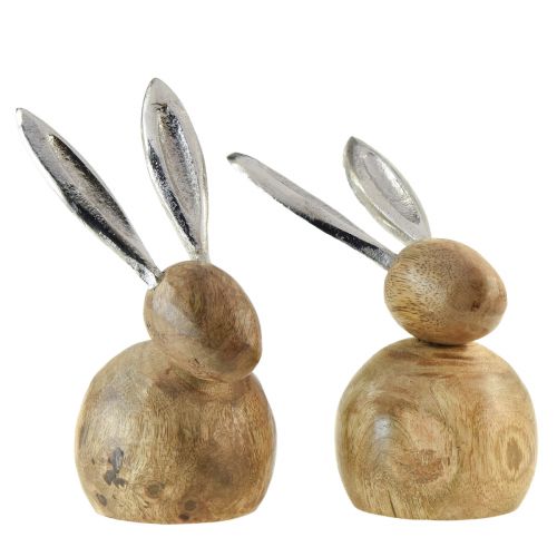 Artikel Hase Holz Metall Natur Silber H10/12,5cm 2 St