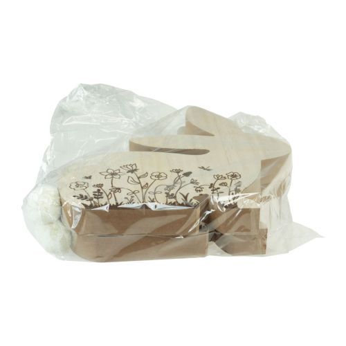 Artikel Hase Holz sitzend Blumen Muster Natur Weiß 24×24cm 2 St