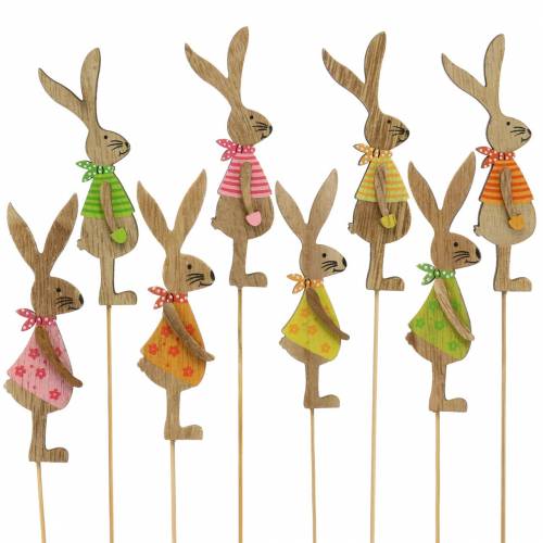 Floristik24 Osterdeko Hase mit Stab Holz Sortiert Natur 11cm 16 St