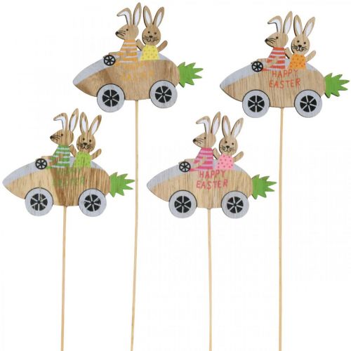 Dekostecker Hase im Auto Holz Osterdeko Karotte 9×7,5cm 16St