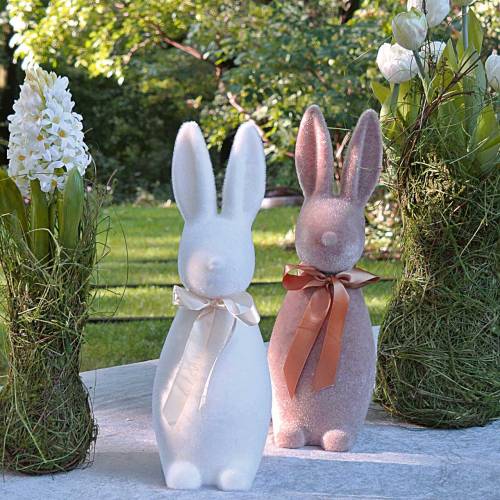 Floristik24 Hase beflockt Creme Weiß H49cm
