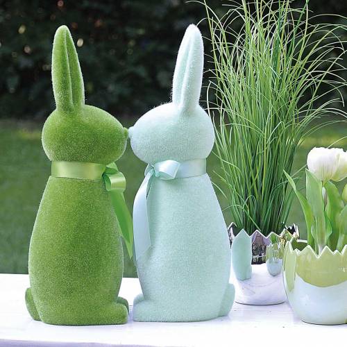Floristik24 Hase beflockt Grün H42cm