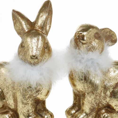 Floristik24 Gold Hase sitzend Goldfarben Terracotta mit Federn H20cm 2St