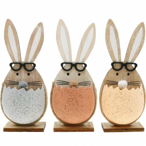 Holz-Hase im Ei, Frühlingsdeko, Hasen mit Brille, Osterhasen 3St