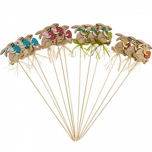 Floristik24 Hase mit Osterei am Stab, Blumenstecker Osterhase, Holzdeko Ostern, Dekostecker, Blumendeko 12St