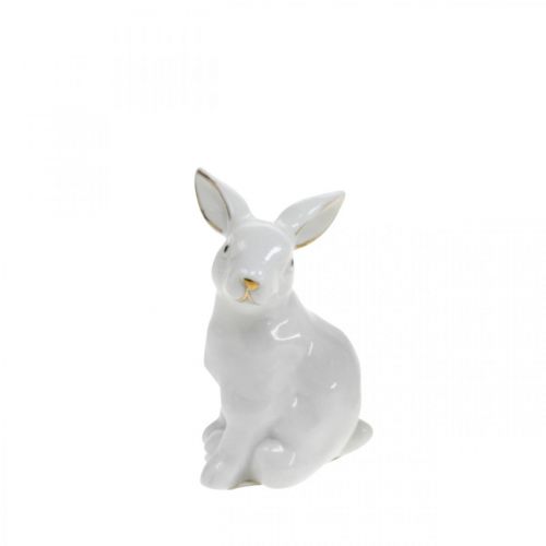 Floristik24 Keramik Hase Osterdeko Weiß Gold Osterhase H7,5cm 4St
