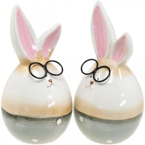 Artikel Deko Osterhasen Keramik mit Brille, Osterdekoration Hasenpaar H19cm 2St