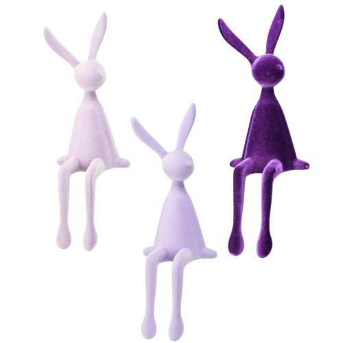 Floristik24 Hasen Kantenhocker Osterhasen beflockt Lila Flieder – 2. Wahl – 28cm 3 St