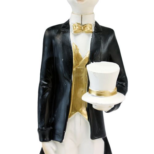 Floristik24 Hasen Deko Hasenpaar Schwarz Gold Weiß Tischdeko H32cm 2St