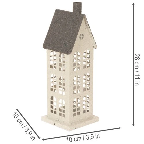 Dekohaus aus Metall mit Fenstern und Kamin 28 cm Beige-Grau für Innen | Floristik24.ch