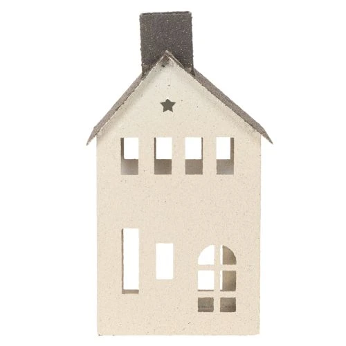 Dekohaus aus Metall mit Schornstein und Fenstern 24 cm Beige-Grau | Floristik24.ch