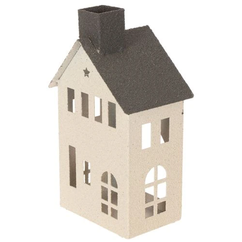 Dekohaus aus Metall mit Schornstein und Fenstern 24 cm Beige-Grau | Floristik24.ch