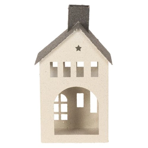 Dekohaus aus Metall mit Schornstein und Fenstern 24 cm Beige-Grau | Floristik24.ch