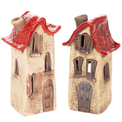 Handbemalte Keramikhäuser mit rotem Dach, 15 cm, 2er Set online kaufen | Floristik24.ch