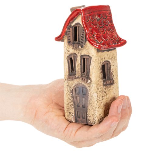 Handbemalte Keramikhäuser mit rotem Dach, 15 cm, 2er Set | Floristik24.ch