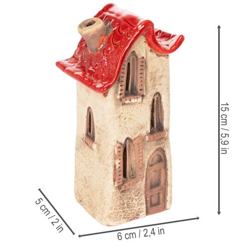 Handbemalte Keramikhäuser mit rotem Dach, 15 cm, 2er Set | Floristik24.ch