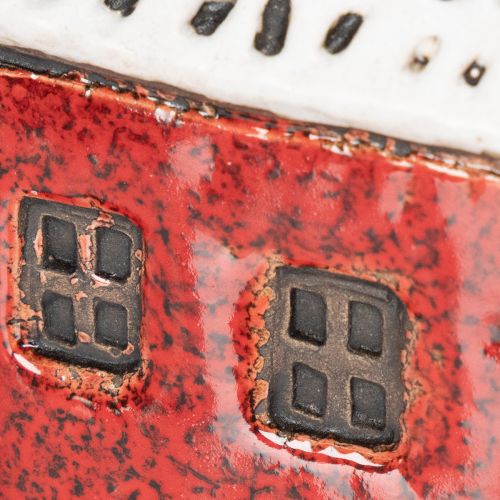 Kerzenständer aus Keramik im 2er-Set, Hausform, 7 cm, Rot und Beige mit Schnee | Floristik24.ch