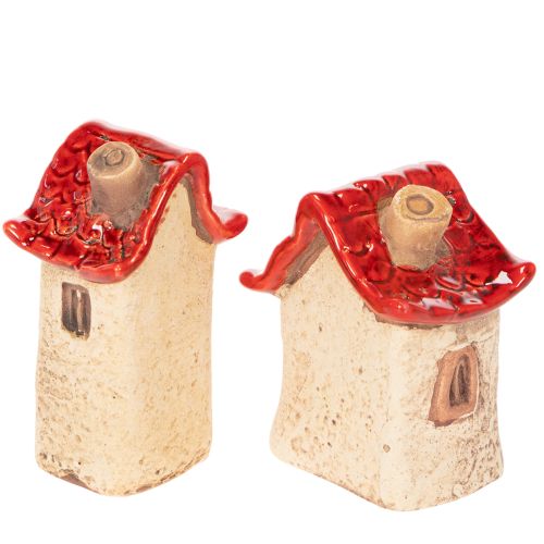 Keramikhaus Set 2 Stück, rot-beige, 7-8 cm, Dekoration | Floristik24.ch