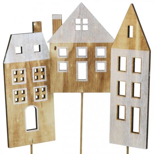 Floristik24 Haus Dekostecker Holz Natur, Weiß Holzdeko H12,5/17,5/20cm 6St