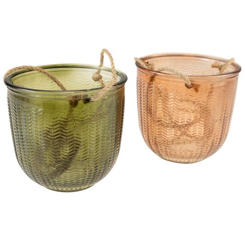 Artikel Hängetopf Glas Deko Glastopf Retro Grün Braun 14,5cm 2St