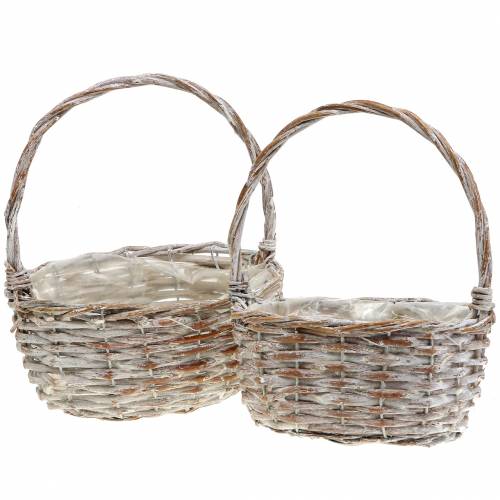 Henkelkorb Oval Natur-Weiß gewaschen 22x16/19x14cm 2er-Set