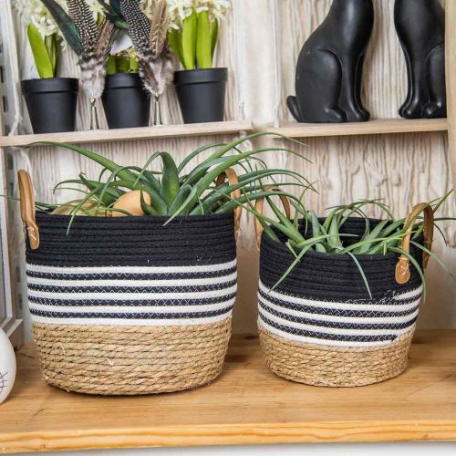 Artikel 3er-Set Henkelkörbe Ordnungshelfer, Pflanzkorb & Utensilo Schwarz-Weiß Natur, Stapelbar Ø32/28/23cm H30/25/19cm
