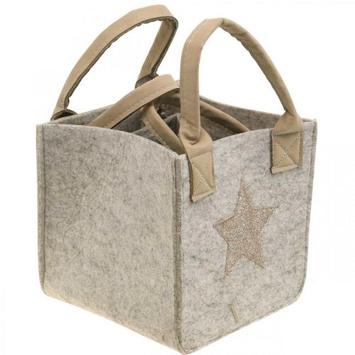 Floristik24 Deko-Übertopf Filz Tasche Weihnachtsdeko Beige 20/16cm 2er-Set