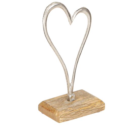 Floristik24 Herz Deko Metall Holz Sockel Natur Silber H15,5cm 3 St