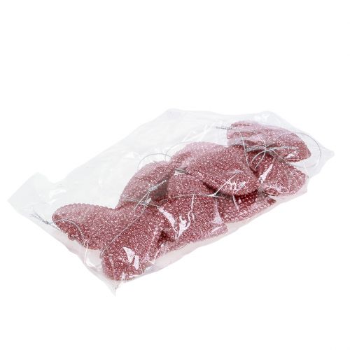 Floristik24 Herz Rosa zum Hängen mit Glimmer 6,5cm x 6,5cm 12St