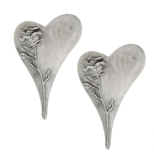 Floristik24 Herz mit Rose Grau 16,5cm x 10cm 2 St