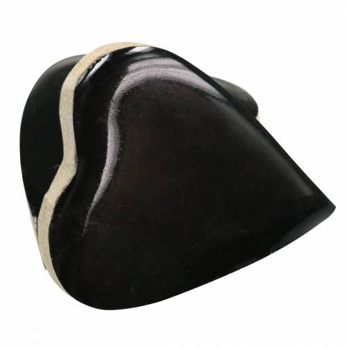 Floristik24 Herzen aus Mangoholz Glasiert Natur, Schwarz 4,3cm × 4,6cm 16 St
