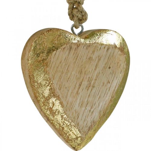 Artikel Herzen zum Hängen, Mangoholz, Holzdeko mit Gold-Effekt 8,5cm × 8cm 6St