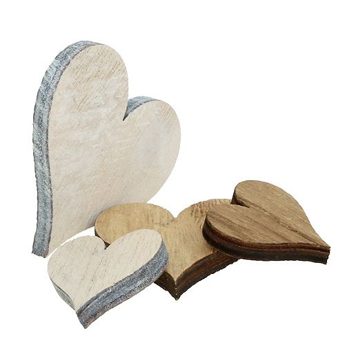 Floristik24 Herzen Mix aus Holz Grau, Natur 2,5cm - 5cm 46St